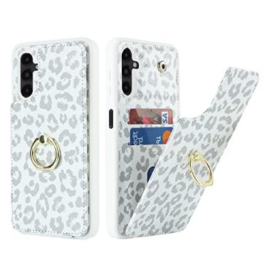 Imagem de Lipvina Capa para Samsung Galaxy A14 5G com porta-cartão, capa carteira para Galaxy A14 5G para mulheres, suporte de cartão de crédito, suporte de anel e bloqueio de RFID capas de telefone fofas 6,8 polegadas (leopardo branco)