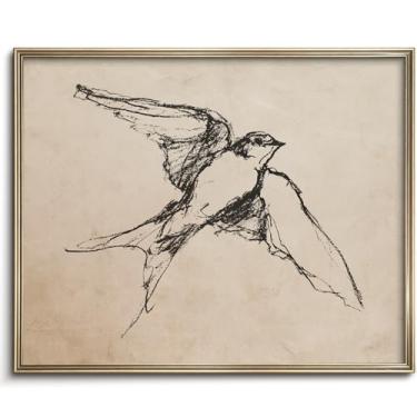 Imagem de Vodefoad Arte de parede vintage minimalista com desenho de pássaro