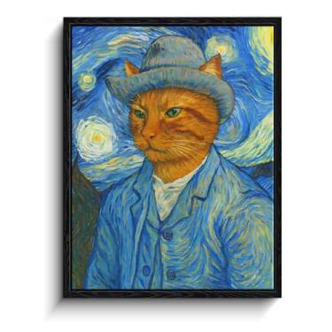 Imagem de CYFDYVT Arte de parede engraçada de gato, 20 x 25 cm Van Gogh Enfaixada Orelha Enfaixada Inspirada em Retrato Texturizado, Pintura Laranja Tabby para Sala de Estar Quarto, Decoração de Parede Eclética