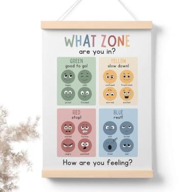 Imagem de PaJiaNi Pôster suspenso com gráfico de sentimentos, What Zone Are You In Emotion, decoração de arte de parede de saúde mental, para sala de aula Calm Down Corner School Counselor Therapy Kid Room