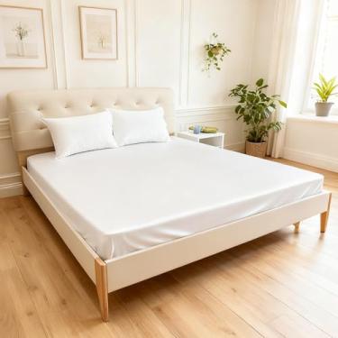 Imagem de Yuexiu Lençol de elástico ultramacio com bolso profundo para colchão de 40 cm, respirável e sem rugas, fácil de cuidar para o máximo conforto (branco, Queen)