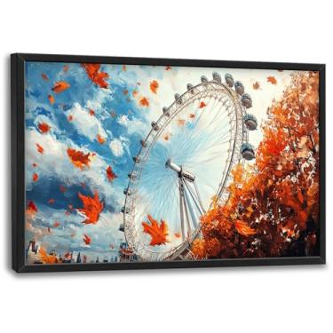 Imagem de Olivine Arte de parede grande, decoração de parede London Eye Pictures, pintura de impressão em tela de outono de Londres, arte emoldurada para banheiro, quarto, sala de estar, escritório, decoração