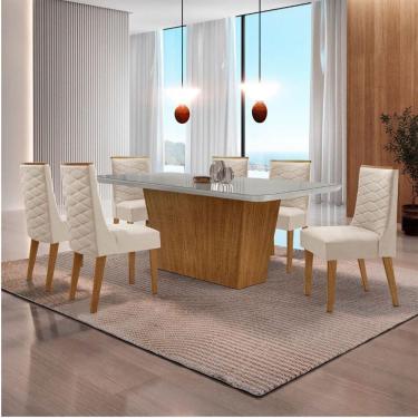 Imagem de Mesa Sala De Jantar Aida 180cm E 6 Cadeiras Safira Moderna Veludo Creme/off White/imbuia