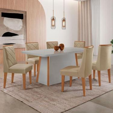 Imagem de Mesa De Jantar Diane 180cm Tampo Mdf Vidro 6 Cadeiras Isadora Moderna Turim 07 Serigrafia Off White