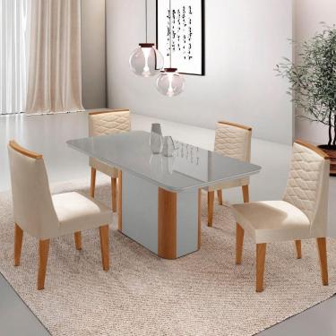 Imagem de Mesa De Jantar Isadora 120cm Tampo Mdf Vidro 4 Cadeiras