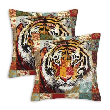 Imagem de ZibZorp Conjunto de 2 capas de almofada estampadas de arte de tigre 45,7 x 45,7 cm | Capas de almofada decorativas para sofá, sofá e quarto | Fronhas de animais para decoração de casa para sala de