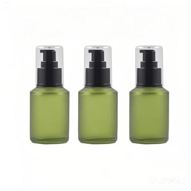 Imagem de ROHIJALE 3 pacotes de frascos de loção de vidro fosco verde 60 ml frascos vazios de dispensador de cosméticos recarregáveis frascos de loção com bomba para creme, base, gel, xampu