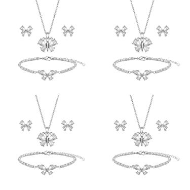 Imagem de Conjunto de joias de dama de honra para mulheres e meninas, ouro 18K e prata e ouro rosa banhado a ouro pingente borboleta colar brincos conjunto de pulseira, presente de dama de honra para casamento/proposta/festa/aniversário, Zinco Metal Vidro, Sem pedras preciosas