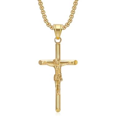 Imagem de immerFancy Colar de rosário com cruz para mulheres, gótico vintage católico crucifixo cruz colar em camadas para homens religiosa cristã Rosarios Catolicos joia presente, 24 inch, Aço inoxidável, Sem