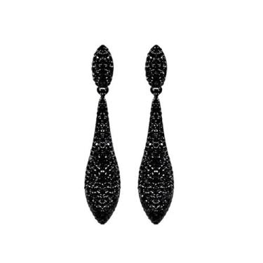 Imagem de Brincos femininos com pingente de cristal austríaco preto, design de gota dupla perfurada, joia elegante para casamentos, festas, bailes de formatura ou vestidos de noite, long drop earrings, Latão