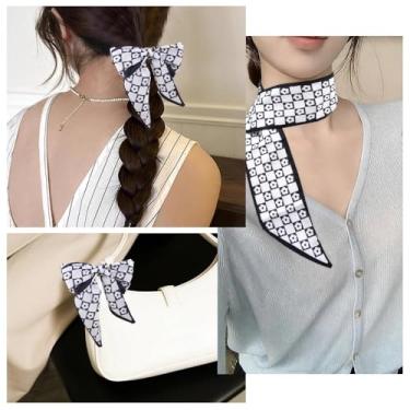 Imagem de Cachecol de seda cinto de cintura bolsa para bolsa 4 em 1 xadrez listrado, estampa de flores, fita de cetim para mulheres, suprimentos de decoração, Flor