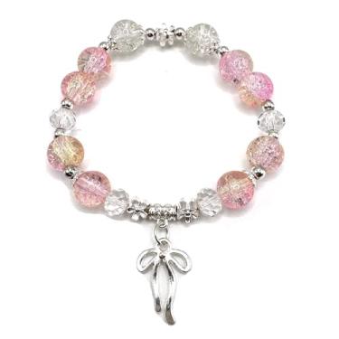 Imagem de danytes Pulseira elástica de contas de vidro com laço cintilante aura berloque pulseiras para casais para mulheres, presentes inspiradores para mãe, filha, irmã e melhor amiga, Small, Vidro Liga de