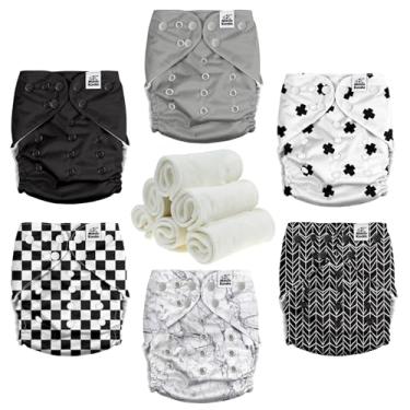 Imagem de Mama Koala Fraldas de pano 3.0 para bebês com forro de camurça, pacote com 6 inserções de fraldas de pano natural – Fraldas de bolso reutilizáveis e laváveis (P-B&W)