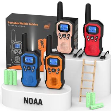 Imagem de Utooby Rádios Bidirecionais Para Adultos, Walkie Talkies De Longo Alcance Para Crianças, Pacote Com 4 Recarregáveis, Equipamento Para Acampamento, Caminhada, Esqui, Cruzeiro Com Lâmpada, Usb-C, Sire