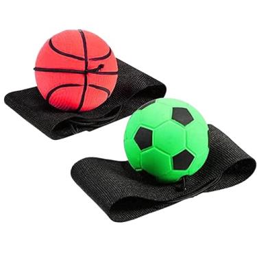 Imagem de Sndperiexam Bola esportiva de borracha para retorno de pulso, 2 peças, com alça de pulso e corda de rebote, bolas saltitantes de pulso em cordas elásticas para exercícios (basquete e futebol)