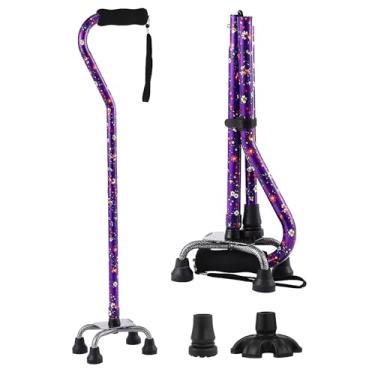 Imagem de YOKABOZE Bengalas de caminhada para mulheres para estabilidade, bengala de caminhada para idosos, ajustável em altura, antiderrapante, leve, de alumínio, bengala dobrável, flores roxas