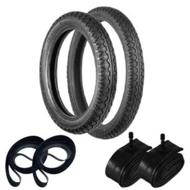 Imagem de Kit Par Pneu Biz 100/125 Pop 100 60/100-17 + 80/100-14 Tiger Technic + Câmara + Cinta Novo