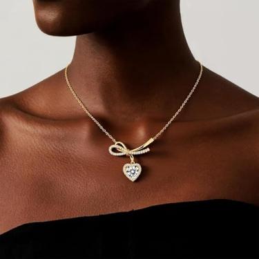 Imagem de Colar com laço de ouro para mulheres, lindo laço, laços dourados, presentes de amizade, presentes de Natal, joias, Medium, Latão, Sem Pedra Preciosa