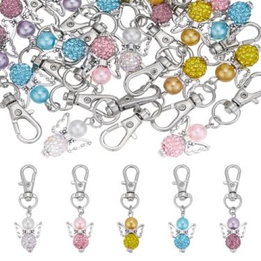 Imagem de HOBBIESAY 20 peças, 5 cores, contas de vidro, pérola, pingente, chaveiro, pingente de strass de asa de anjo, pingentes coloridos com fechos giratórios para fazer joias faça você mesmo, bolsa bolsa