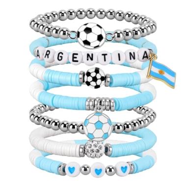 Imagem de Amaiir Pulseira de futebol para mulheres, acessórios e roupas para mães para o dia do jogo, joias esportivas, presentes para fãs, pulseiras elásticas com berloques, itens essenciais para equipes, One