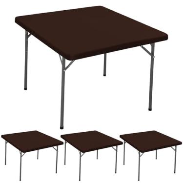 Imagem de Pacote com 4 toalhas de mesa de 91 x 91 cm para mesa quadrada, elástica, impermeável, elástica, lavável, toalha de mesa de piquenique, toalha de mesa dobrável de elastano para acampamento, banquete e