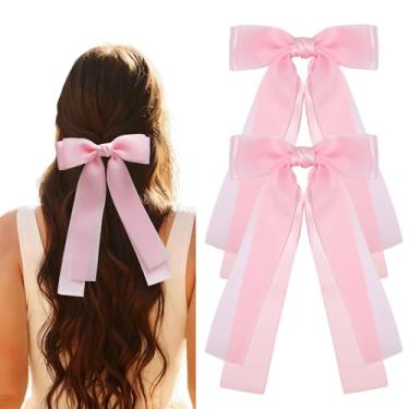 Imagem de 2 peças de laços de cabelo rosa grampos de fita para rabo de cavalo acessórios de cabelo para mulheres, meninas, adolescentes e crianças