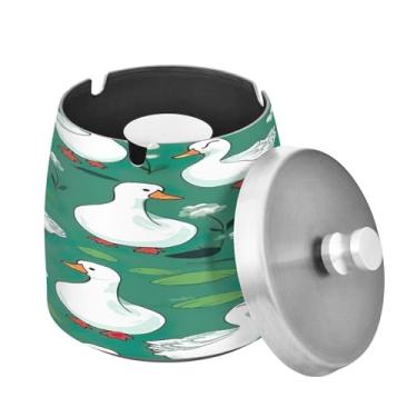 Imagem de Blueangle Cinzeiro de patos de desenho animado com tampa para cigarros, à prova de vento/chuva, aço inoxidável, sem fumaça, inodoro, cinzeiro para uso interno ou externo (530)