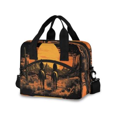 Imagem de Blueangle Lancheira isolada com estampa de cowboy do oeste americano, alça de ombro removível e alça - lancheira reutilizável para homens e mulheres (255)