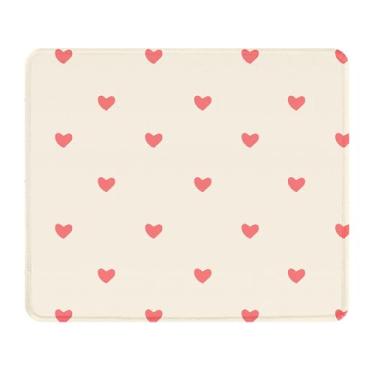 Imagem de Seorsok Tapete de rato com padrão de corações vermelhos fofos, tapetes de rato texturizados premium para computador portátil de escritório, tapetes de rato bonitos quadrados laváveis com bordas