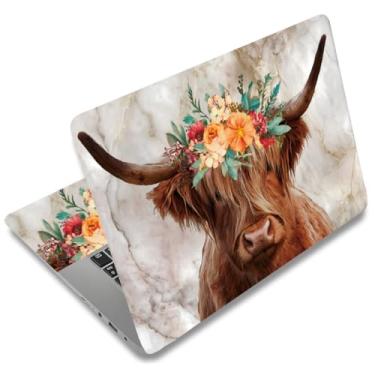 Imagem de SUPERDANT Highland Cattle with a Wreath Laptop Skin Animal Cow Laptop Adesivo PVC Adesivos de Computador À Prova de Poeira À Prova D'Água Arte Decalque Protetor 30.5 cm 33.0 cm 33.8 cm 35.6 cm 38.1 cm