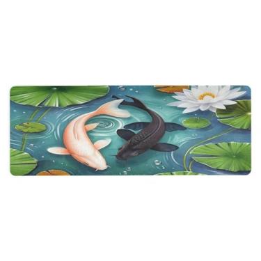 Imagem de SEHANY Tapete de ioga com peixe Koi branco e carpa preta, antiderrapante, antiderrapante, para mulheres e homens, 180 x 66 cm, tapete de treino para pilates em casa, exercícios de chão com bolsa de