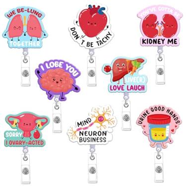 Imagem de Obookey Carretel de crachá de órgão engraçado para enfermeira, coração Brian Uterus OBGYN Carretel de crachá a granel com clipe retrátil, lindo suporte de crachá de identificação para estudantes de