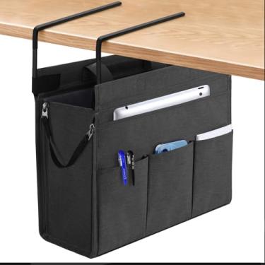 Imagem de MASTLU Bolsa de armazenamento suspensa embaixo da mesa, organizador de mesa, bolsa de armazenamento lateral para escritório, compatível com arquivos A4, design de alça destacável, sem necessidade de