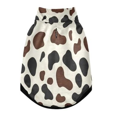 Imagem de SEHANY Casaco de cachorro marrom e branco com estampa de vaca para cães pequenos, superquente à prova de vento, jaqueta de inverno macia e aconchegante para clima de neve fria com coleira para animais