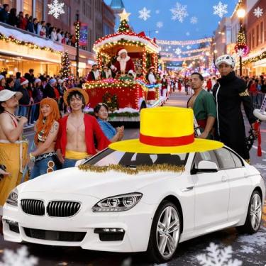 Imagem de Decoração de carro de anime, chapéu de uma peça para carro, 116 polegadas x 23 cm gigante anime chapéu de palha decoração de carro, com decoração de tira dourada, chapéu de palha cosplay, Halloween