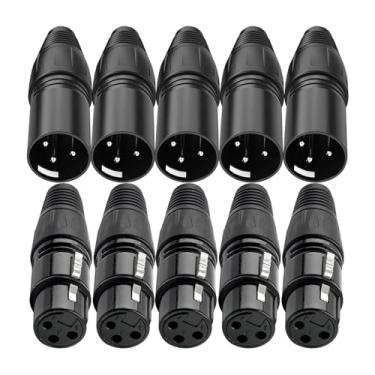 Imagem de Esquirla Conector de cabo de microfone, acessórios de reposição, equipamento profissional de áudio para microfone, conector XLR de 3 pinos para apresentações, Preto 10 Peças