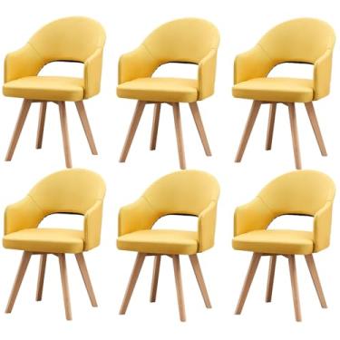 Imagem de Cadeiras giratórias modernas, cadeiras de jantar de meados do século com apoio de braço e pernas de madeira maciça preta para escritório em casa, cozinha, B, 6 peças