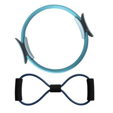 Imagem de Kit Pilates Completo com Anel Mágico 38 cm Azul e Elástico Extensor de Tensão Cor variada Ideal para Yoga Fisioterapia Reabilitação Treino Funcional e Fortalecimento Muscular