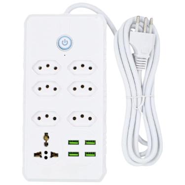 Imagem de Régua Filtro de Linha com 7 Tomadas Extensão Elétrica 1 Universal 4 USB Type c Bivolt 10A 110v/220v(7 TOMADAS 4 USB)