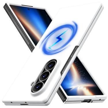 Imagem de JUMIUSTNB Capa magnética para Galaxy Z Fold 7, compatível com carregamento sem fio, fina, anti-amarela, rígida, capa protetora de policarbonato para Galaxy Z Fold 7, branca (13-83)