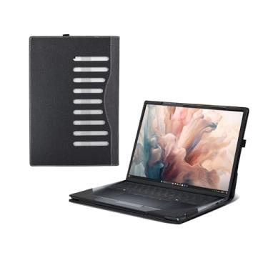 Imagem de Capa de laptop para Dell Pro 14 Premium PA14250 capa à prova de quedas com tudo incluído, capa de bolso interno de couro PU de 14 polegadas (cinza)