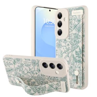 Imagem de OOK Capa de telefone de silicone compatível com Samsung Galaxy S25 Plus com alça, estampa floral fofa para mulheres e meninas, alça de dedo ajustável, capa protetora fina, flor de sálvia branca