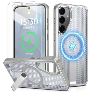 Imagem de Jshru Capa para Samsung Galaxy S25 Plus /S24 Plus com [2 peças] Protetores de tela HD, compatível com MagSafe [proteção contra quedas de grau militar], capa fina translúcida com suporte invisível para