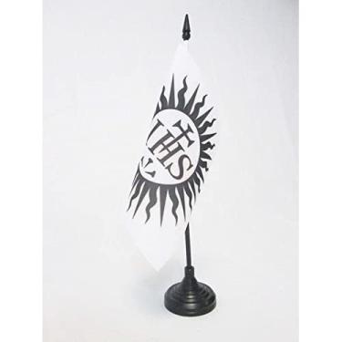 Imagem de Bandeira de mesa da Sociedade de Jesus 12 cm x 12 cm - Bandeira de mesa jesuíta 15 x 15 cm - Bastão e base de plástico preto - AZ FLAG