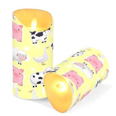 Imagem de Blueangle Pacote com 2 velas sem chamas de animais de fazenda com controle remoto e temporizador, velas LED cintilantes (7,6 cm x 9,9 cm) para decoração de casa, casamento, acampamento (611)