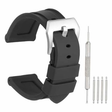 Imagem de HARFINGTON Pulseira de silicone de liberação rápida, de borracha macia, flexível, tipo H, pulseira de substituição com fecho de aço inoxidável, Prata/preto, 22mm