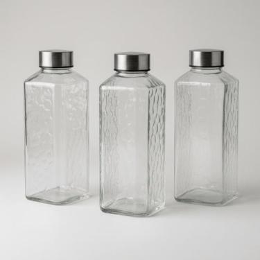 Imagem de 3 Garrafas De Vidro Robusto Para Suco Água E Leite Conjunto Reutilizáv