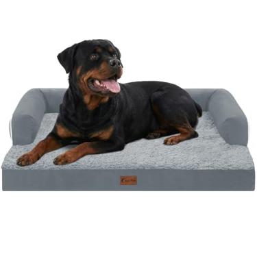 Imagem de Casa Paw Camas ortopédicas para cães extragrande, à prova d'água, espuma para ovos, GG, com laterais 122 x 76 cm, sofá-camas para cães grandes com capa lavável removível e parte inferior