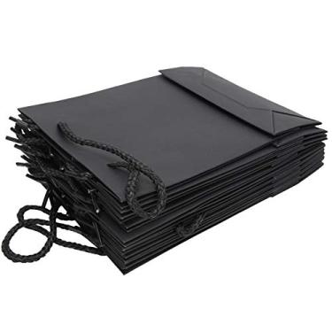 Imagem de Sacos de presente com alças 10 unidades de sacos de compras de papel resistentes para festas, casamentos, presentes, suprimentos artesanais, alças de algodão ecológicas 14,8x6x20cm