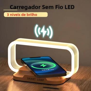 Imagem de Luminária De Mesa LED Com Carregamento Sem Fio E Suporte Para Celular 
